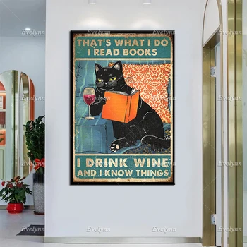 Mačka in Knjige, | Da je tisto, Kar sem Naredil, sem Prebral Knjige pijem Vino in Vem, da Stvari, Plakat, Ljubezen branje Fotografij, Doma Dekor, Wall Art